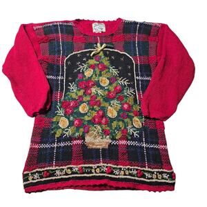 Vintage Heirloom Collectibles 1991 Christmas Tree Sweater Tartan Knit Medium
